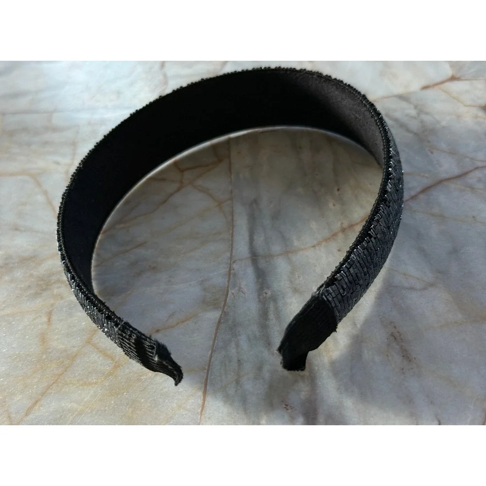 Gunmetal Beaded Headband Metallic Black Bugle Bead Hair Accessory Hand Beaded